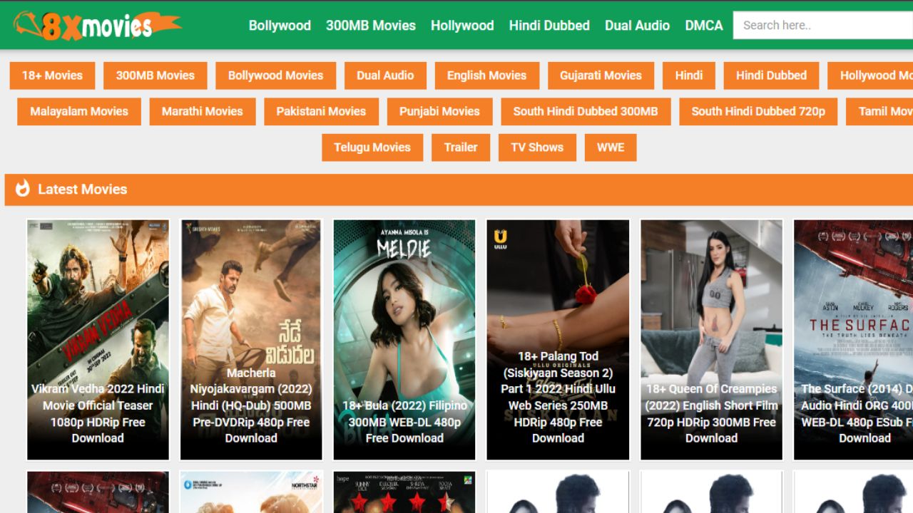 8xMovies 2022 Download Bollywood Movies, 300MB Movies